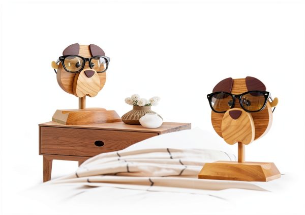 Wooden Dog Eyeglass Holder Jyoti Premium Oak Display-2