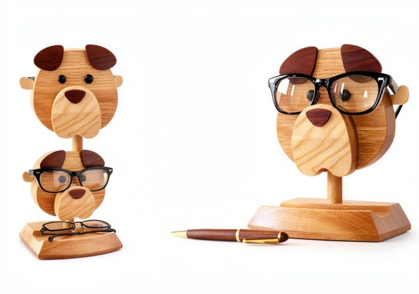 Wooden Dog Eyeglass Holder Jyoti Premium Oak Display-3