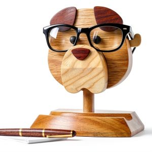Wooden Dog Eyeglass Holder Jyoti Premium Oak Display-0