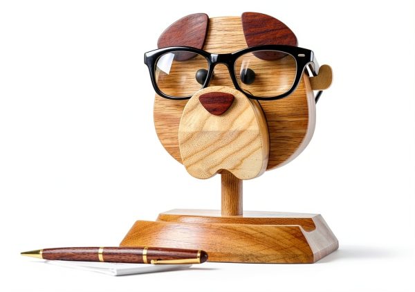 Wooden Dog Eyeglass Holder Jyoti Premium Oak Display-0