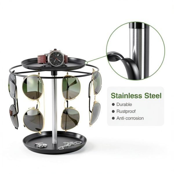 Giffgiss Sunglasses Holder Metal 360 Rotation Black Display-5