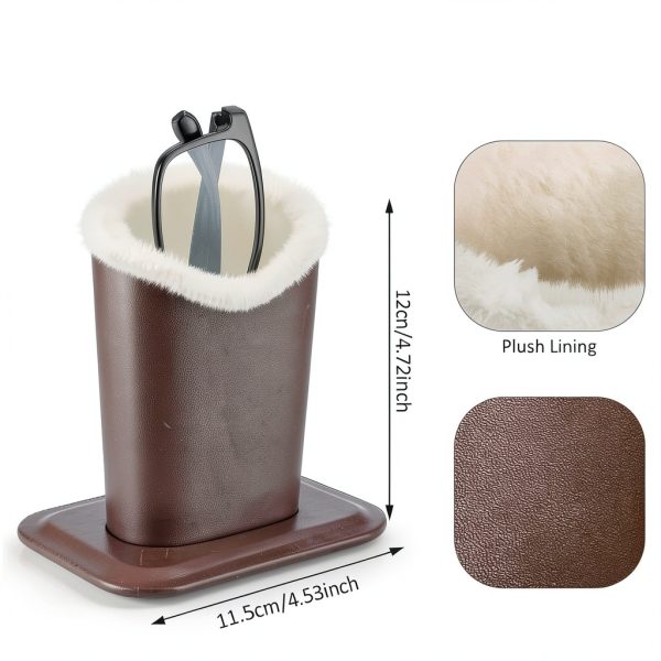 Leather Eyeglass Holder Stand Desk Organizer with Plush-3
