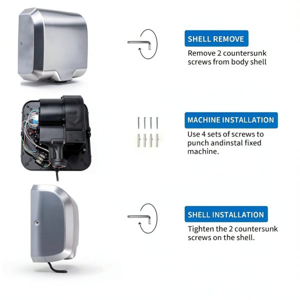 Hand Dryer Goetland 1800W Stainless Steel Pack of 2 Dull Polished-5